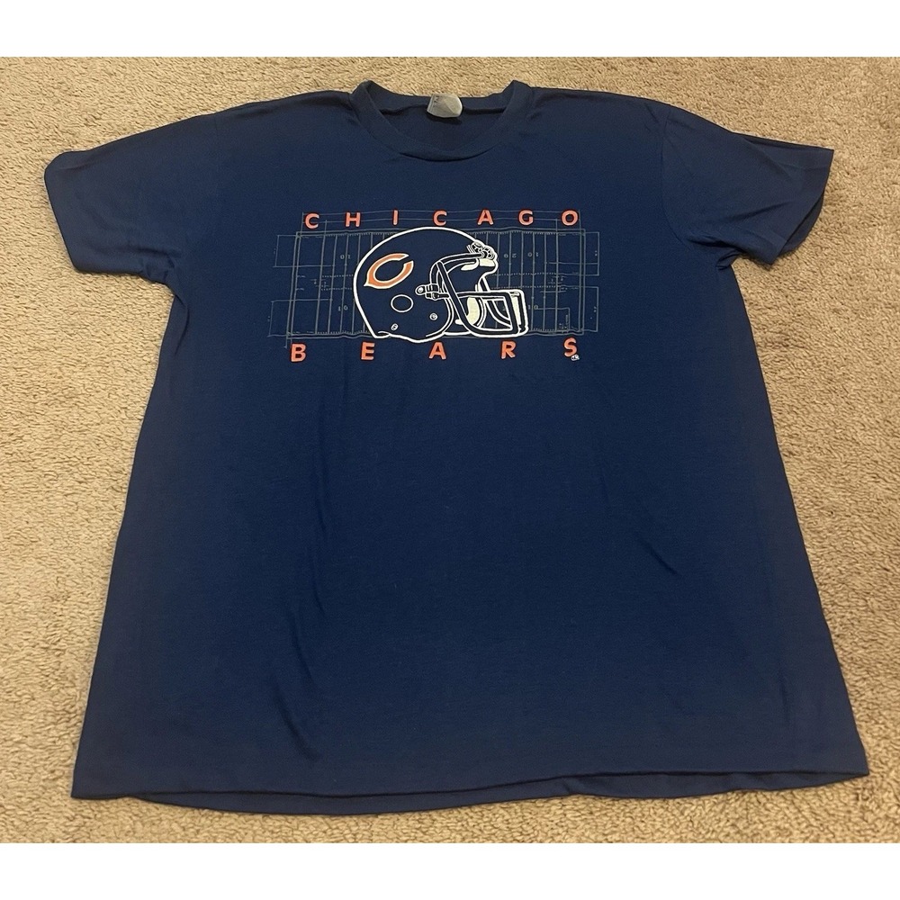 Vintage Chicago Bears Shirt 1980s Garan Helmet Blue Football Field XL X-Large